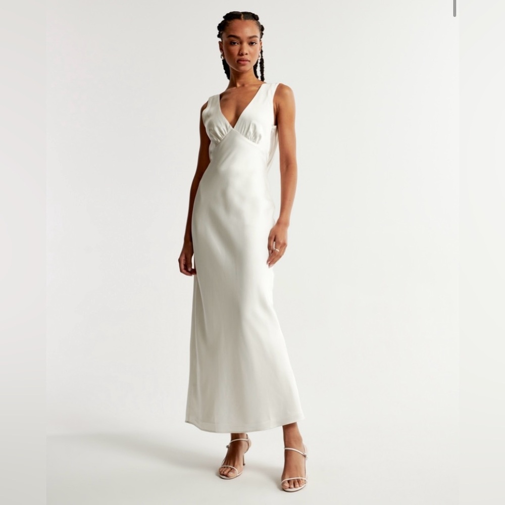 Abercrombie plunge cowl back maxi dress in white